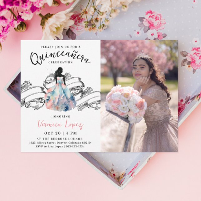 Invitación Elegante Princesa 15.ª acuarela de Quinceañera (Subido por el creador)