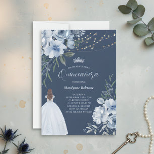 Invitación Elegante Princesa Azul Quinceañera