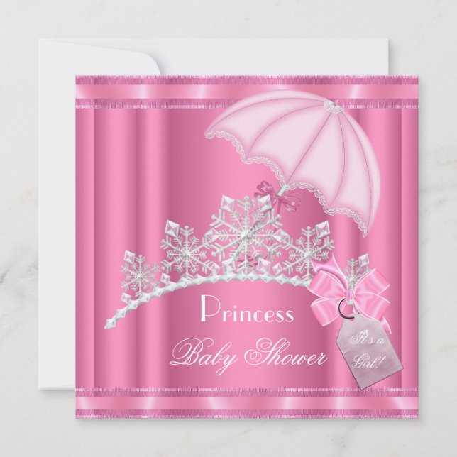 Invitación Elegante Princesa Baby Shower Chica Rosa Tiara (Anverso)