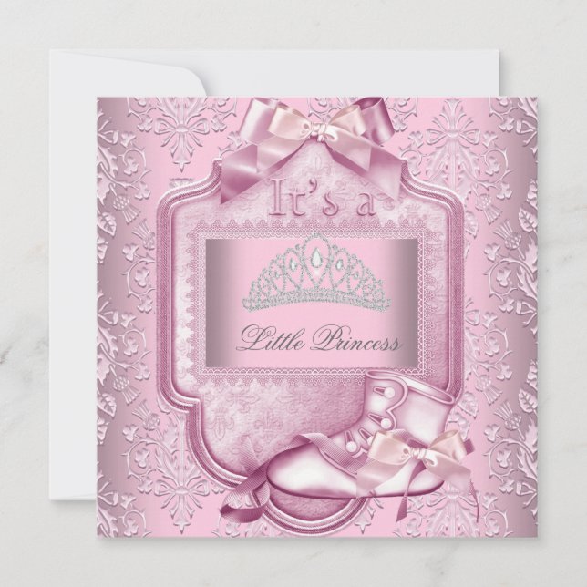 Invitación Elegante Princesa Baby Shower Chica Zapato de dama (Anverso)