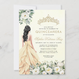 Invitación Elegante Princesa Botánica de Oro Floral Quinceañe