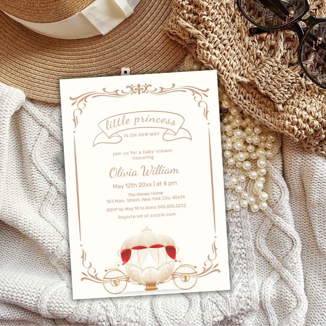 Invitación Elegante Princesa Carriage Baby Shower (Elegant Fairytale Princess Carriage Baby Shower Invitation)