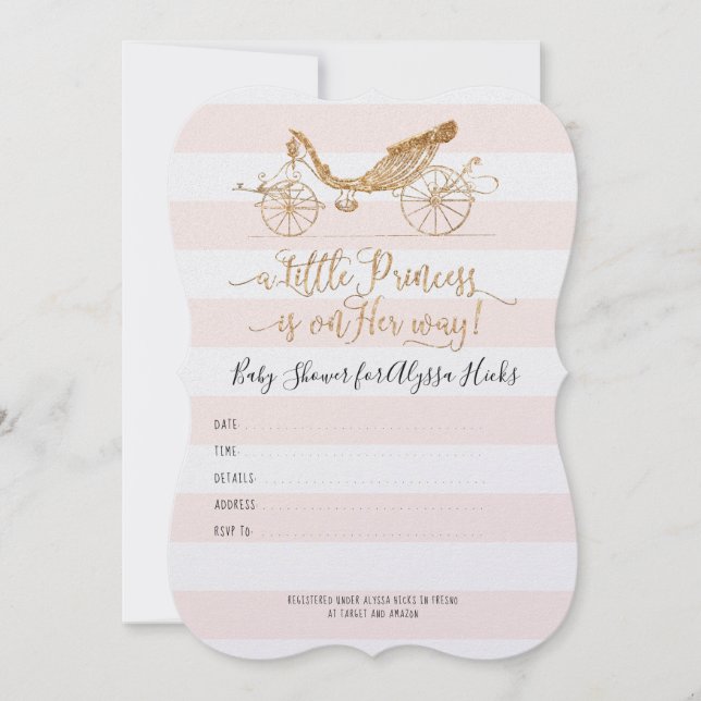Invitación Elegante Princesa Carriage Gold Baby Shower (Anverso)