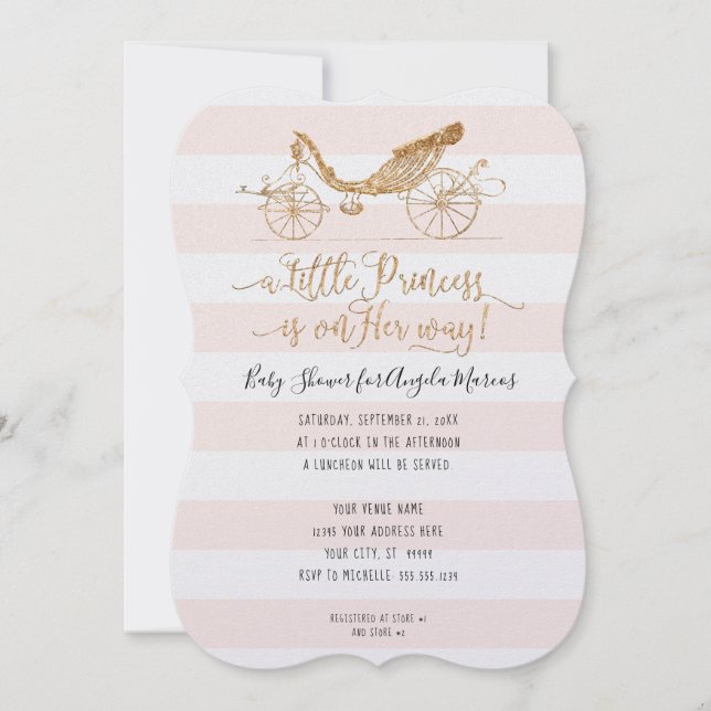 Invitación Elegante Princesa Carriage Gold Baby Shower (Anverso)