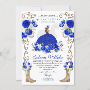 Invitación Elegante Princesa Carro Occidental Azul Quinceañer