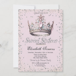 Invitación Elegante Princesa Crown Diamantes Confetti Sweet 1