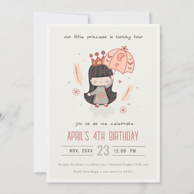 Invitación Elegante princesa de boho de óxido en nubes cumple (Anverso)