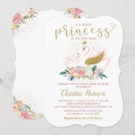 Invitación Elegante Princesa de Cisne de Oro Baby Shower Flor