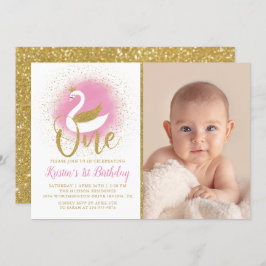 Invitación Elegante Princesa de Cisne de Oro Rosado Primer cu