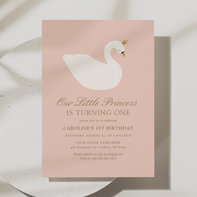 Invitación Elegante Princesa de Cisne Rosa (Subido por el creador)