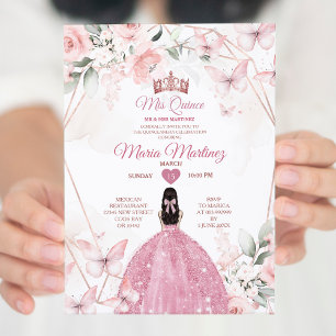 Invitación Elegante Princesa De Flora De Oro Rosa Rosa Miseri