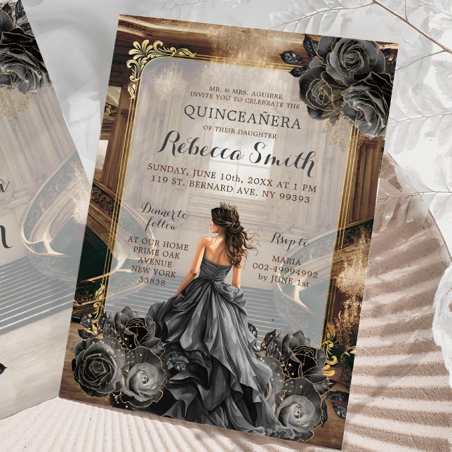 Invitación Elegante Princesa de Grand Ballroom de Oro Negro 1 (Subido por el creador)