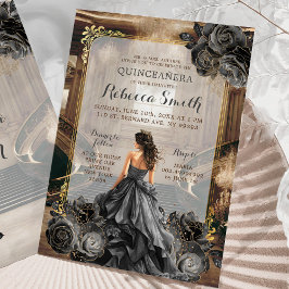 Invitación Elegante Princesa de Grand Ballroom de Oro Negro 1