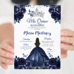 Invitación Elegante Princesa de la Marina Floral Plata Mis Qu<br><div class="desc">Elegante Princesa de la Marina Floral Plata Mis Quince Invitación Quinceañera,  Mis Quince 15 Anos,  Mariposa de 16 Años.</div>