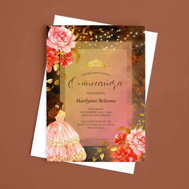 Invitación Elegante Princesa Fall Floral Quinceañera (Subido por el creador)