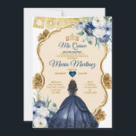 Invitación Elegante Princesa Floral Azul de la Marina Quincea<br><div class="desc">Elegante Princesa Floral Azul de la Marina Invitación Quinceañera Mis Quince 15 Anos,  Mariposa de 16 Años.</div>