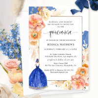 Elegante Princesa Floral Azul Real Quinceañera