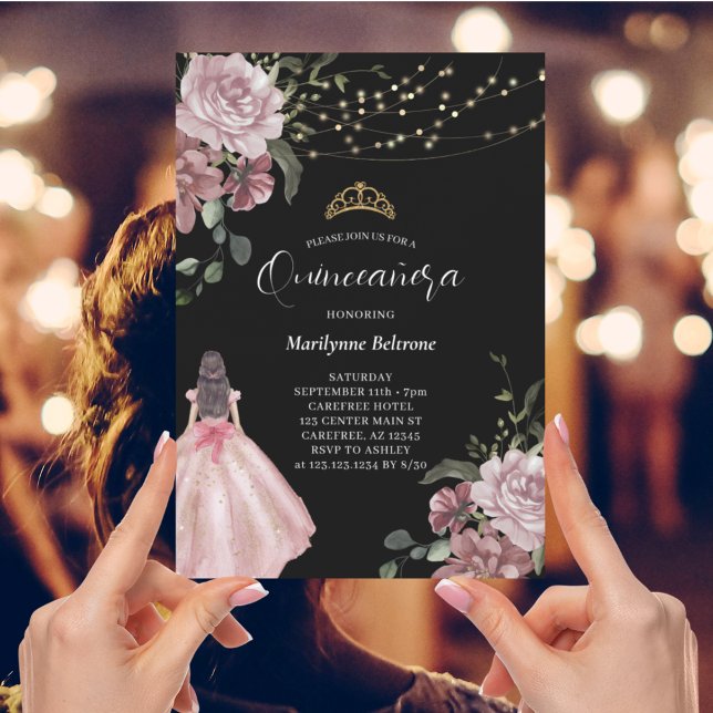 Invitación Elegante Princesa Floral Moderna Quinceañera (Subido por el creador)