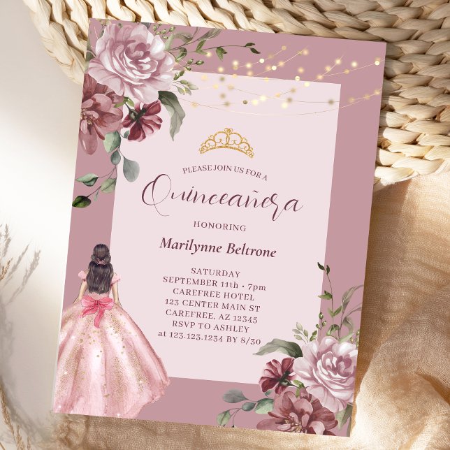 Invitación Elegante Princesa Floral Quinceañera (Subido por el creador)