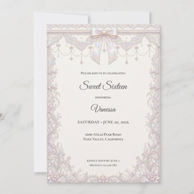 Invitación Elegante Princesa Iridescente Dulces 16 (Anverso)
