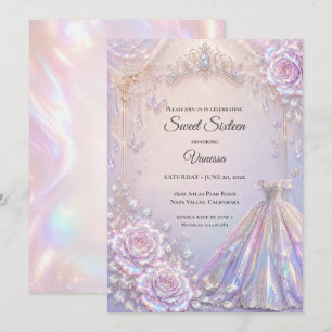 Invitación Elegante Princesa Iridescente Dulces 16