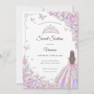 Invitación Elegante Princesa Iridescente Dulces 16