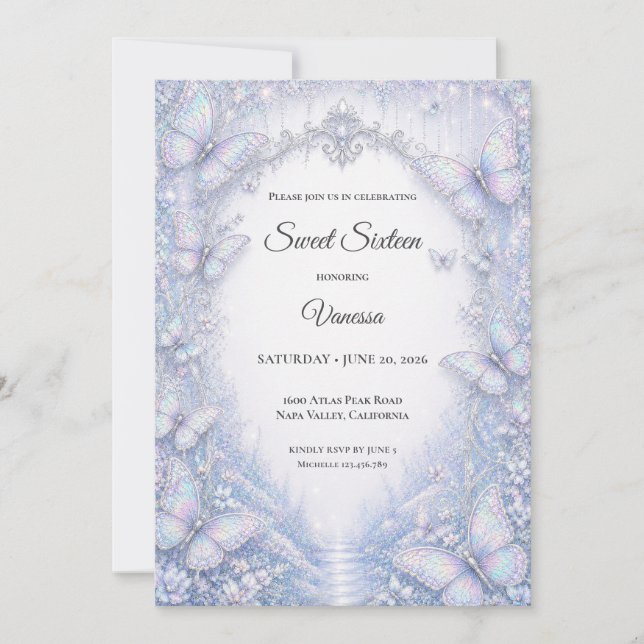Invitación Elegante Princesa Iridescente Dulces 16 (Anverso)