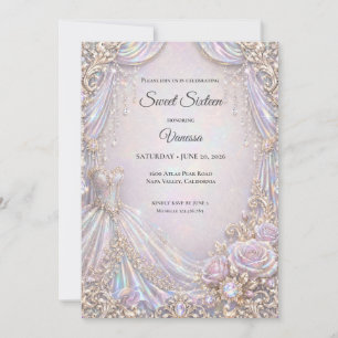 Invitación Elegante Princesa Iridescente Dulces 16