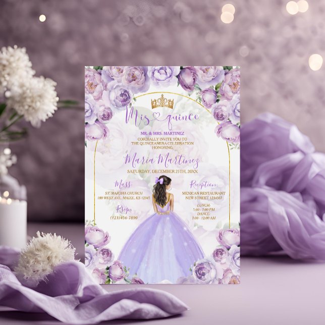 Invitación Elegante Princesa Lilac Púrpura Vestida Mis Quince (Subido por el creador)