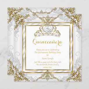 Invitación Elegante Princesa Quinceanera Perla Blanca Oro
