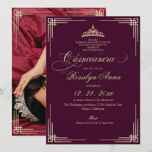 Invitación Elegante Princesa Rosa Quinceañera