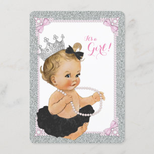 Invitación Elegante Princesa Tutú Negro Perla Baby Shower