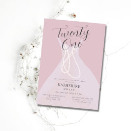 Invitación Elegante princesa vestida Perlas color rosa 21 cum