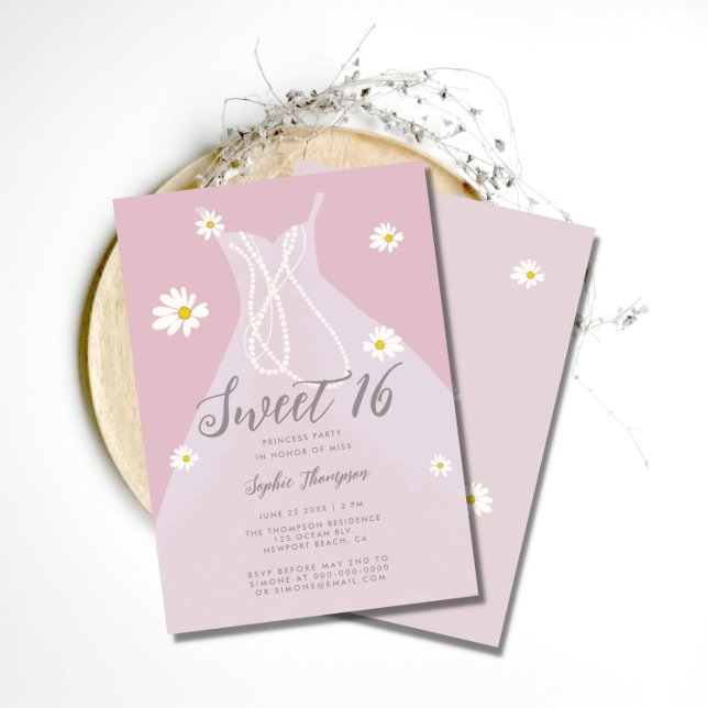 Invitación Elegante Princesa Vestido Blanco Rosa Daisies Dulc (Subido por el creador)