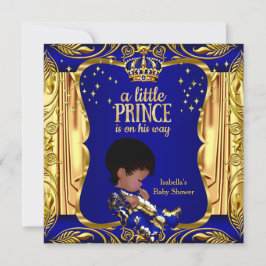 Invitación Elegante Príncipe Baby Shower Azul Oro Étnico