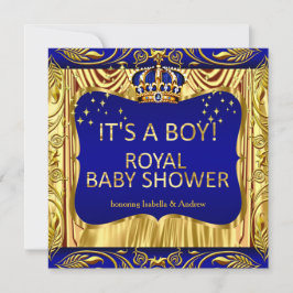 Invitación Elegante Príncipe Real Baby Shower Blue Gold Invit