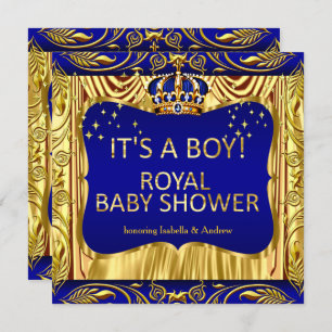 Invitación Elegante Príncipe Real Baby Shower Blue Gold Invit