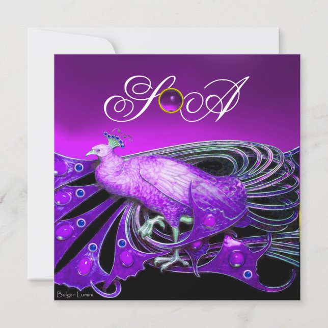 INVITACIÓN ELEGANTE PÚBLICO EN MONOGRAMA BODA NEGRO EN PURPLE (Anverso)