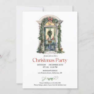 Invitación Elegante puerta de Navidades de color verde rústic