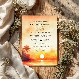 Invitación Elegante puesta de sol en la playa naranja código 