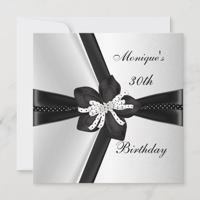 Invitación Elegante punto de Polka blanco negro Fiesta de cum (Anverso)