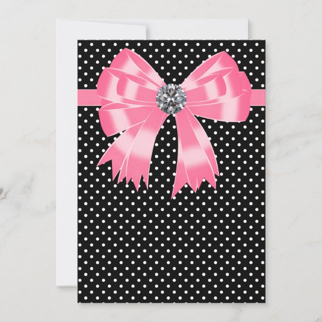 Invitación Elegante Punto de Polka Rosa y Negro (Anverso)