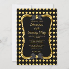 Invitación Elegante punto negro dorado de la fiesta de cumple