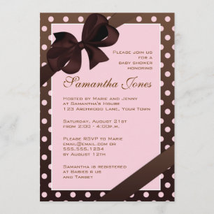 Invitación Elegante Punto Polka Rosa y Marrón Baby Shower