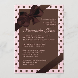 Invitación Elegante Punto Polka Rosa y Marrón Baby Shower