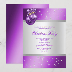 Invitación Elegante Purple Baubles & Pearls Navidades