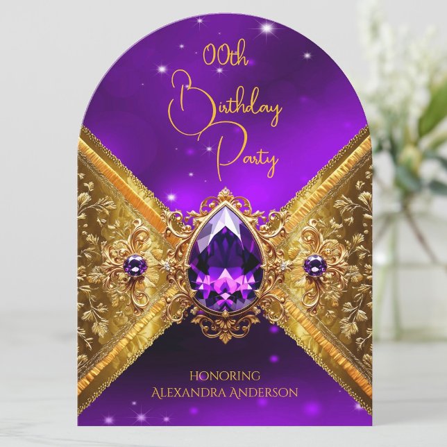 Invitación Elegante Purple Birthday Gold Jewel de oro (Subido por el creador)