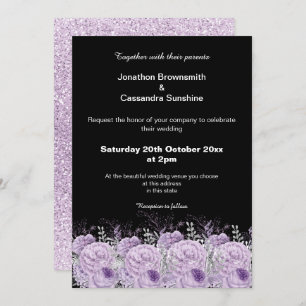 INVITACIÓN ELEGANTE PURPLE BODA PURPURINA DE FLORES NEGROS