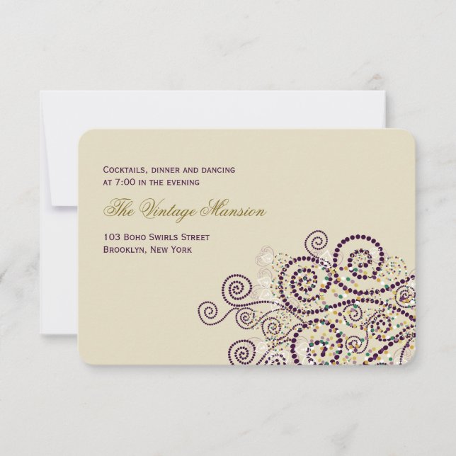Invitación Elegante Purple Boho Espirales Boda Recepción (Anverso)