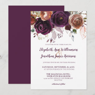 Invitación Elegante Purple Champagne Boda floral otoño